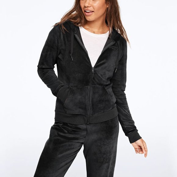 PINK Victoria's Secret Jackets & Blazers - Victorias secret Pink Velour Hoodie Small Black